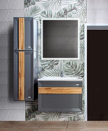 Бриклаер Мебель для ванной Берлин 70 оникс серый с ручкой дуб золотой – фотография-2